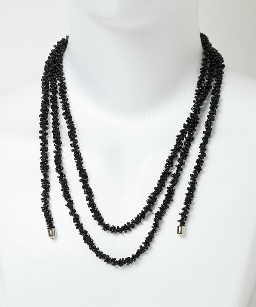 ⭐黒と金のビーズのロングネックレス 黒い石とペーパービーズのロングネックレス Black Gems & Paper