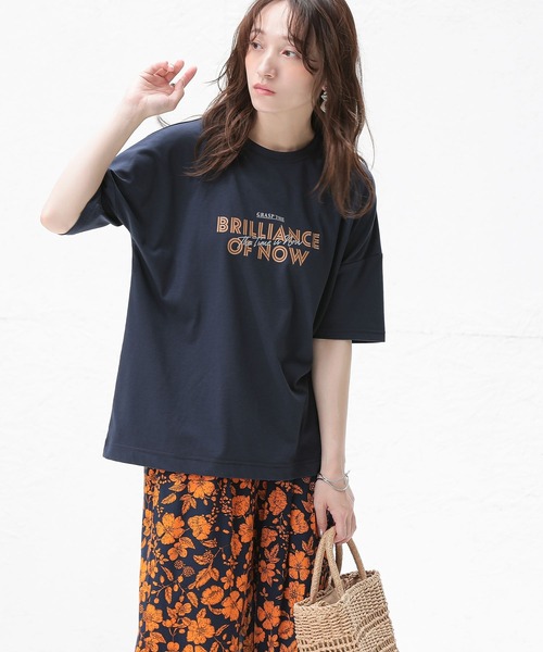 n'OrLABEL(ノアールレーベル)の「【接触冷感】ロゴプリントT(Tシャツ/カットソー・レディース・ネイビー/ライトベージュ/モカ/ライトブルー・1/2)」の4枚目の写真