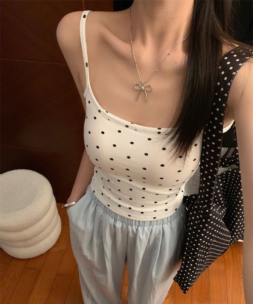 GOLDS♡初期デザイン♡ドット柄キャミトップス♡2点セット♡ピンク×ブラック WEGO キャミソール WEGO/ドット柄カップ付きキャミソール