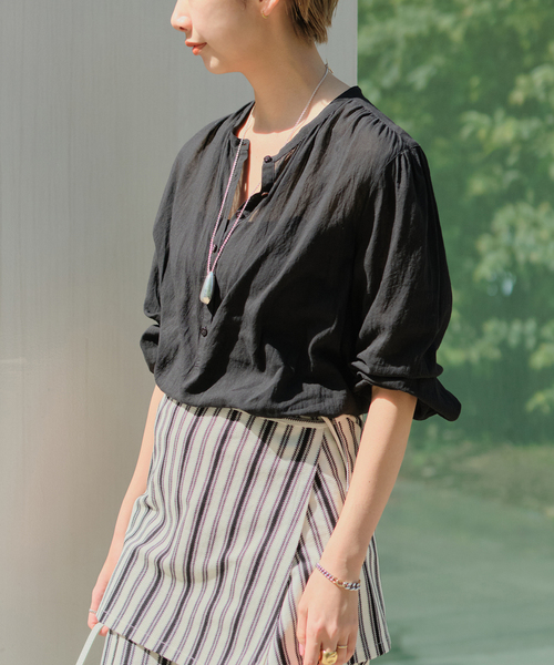 ブラウス シャツ Airy Band Collar シャツ レディース セール】Airy Band Collar シャツ（シャツ/ブラウス）｜Plage