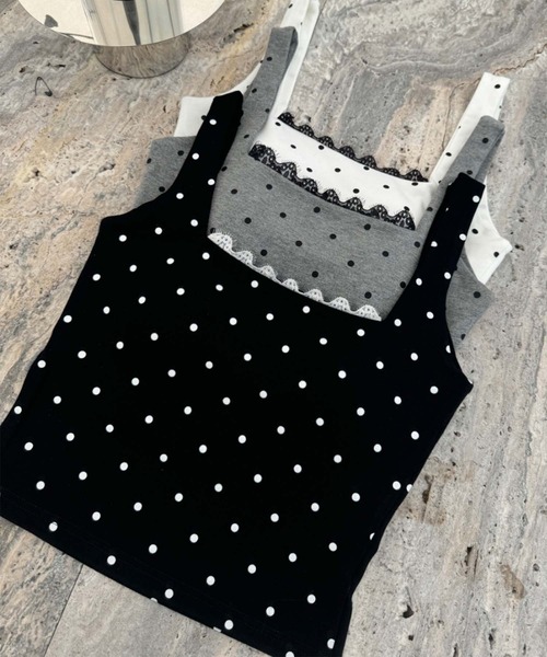 aimoha（アイモハ）の「ドット柄レース付きタンクトップ（タンクトップ・レディース・ホワイト/ブラック/グレー・FREE）」の11枚目の写真