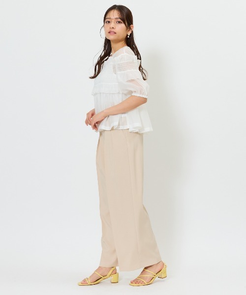 AND COUTURE（アンドクチュール）の「シアーシャーリングフリルブラウス（シャツ/ブラウス・レディース・オフホワイト/ブラック/ブルー・FREE）」の14枚目の写真
