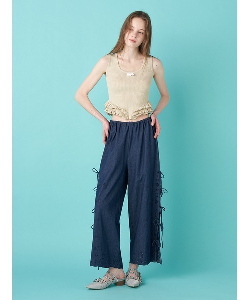 FURFUR(ファーファー)の「カットワーク刺繍リボンパンツ(その他パンツ・レディース・ブラック/ホワイト/ブルー・FREE)」の7枚目の写真