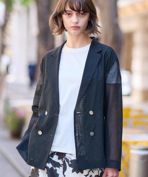 DRESSTERIOR（ドレステリア）の「【清涼感/洗える】エアリーシアーダブルジャケット（テーラードジャケット・レディース・ブラック/ライトブルー・38/34/36）」の2枚目の写真