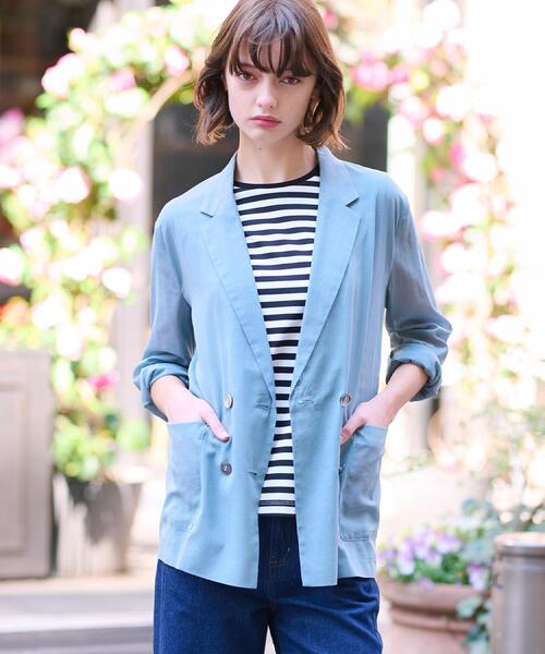 DRESSTERIOR（ドレステリア）の「【清涼感/洗える】エアリーシアーダブルジャケット（テーラードジャケット・レディース・ブラック/ライトブルー・38/34/36）」の14枚目の写真