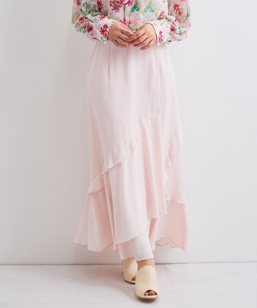 QUEENS COURT（クイーンズコート）の「イレギュラーラッフルスカート≪手洗い可能≫（スカート・レディース・ネイビー/オフホワイト/ピンク・M）」の16枚目の写真