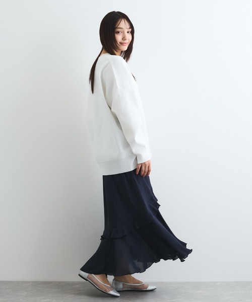 QUEENS COURT（クイーンズコート）の「イレギュラーラッフルスカート≪手洗い可能≫（スカート・レディース・ネイビー/オフホワイト/ピンク・M）」の7枚目の写真