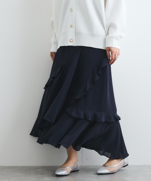 QUEENS COURT（クイーンズコート）の「イレギュラーラッフルスカート≪手洗い可能≫（スカート・レディース・ネイビー/オフホワイト/ピンク・M）」の10枚目の写真