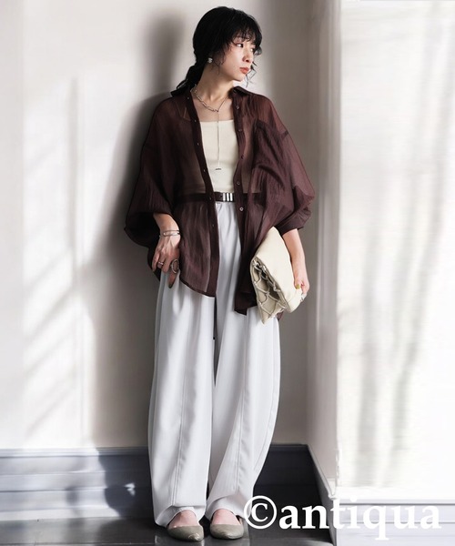 antiqua（アンティカ）の「フルーエントカーブパンツ（その他パンツ・レディース・ブラック/アイボリー・ONESIZE）」の3枚目の写真