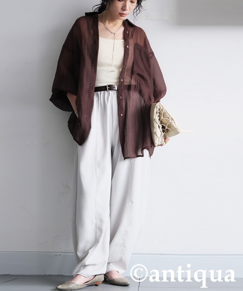 antiqua（アンティカ）の「フルーエントカーブパンツ（その他パンツ・レディース・ブラック/アイボリー・ONESIZE）」の6枚目の写真