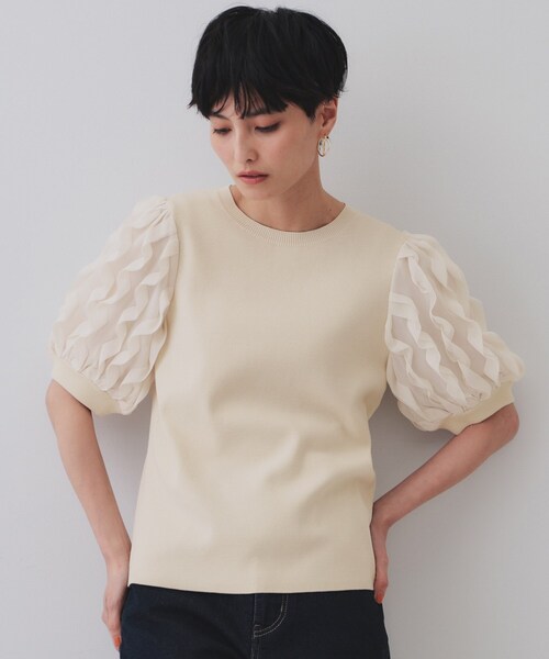 OPAQUE.CLIP(オペークドットクリップ)の「フリルスリーブデザインニット【洗濯機洗い可】(Tシャツ/カットソー・レディース・ホワイト/ブラック/ライトベージュ・00)」の3枚目の写真