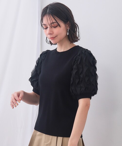 OPAQUE.CLIP(オペークドットクリップ)の「フリルスリーブデザインニット【洗濯機洗い可】(Tシャツ/カットソー・レディース・ホワイト/ブラック/ライトベージュ・00)」の2枚目の写真