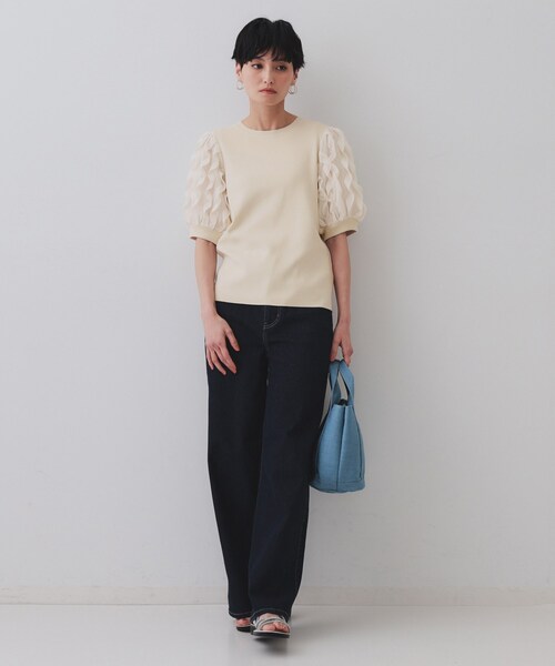 OPAQUE.CLIP(オペークドットクリップ)の「フリルスリーブデザインニット【洗濯機洗い可】(Tシャツ/カットソー・レディース・ホワイト/ブラック/ライトベージュ・00)」の13枚目の写真