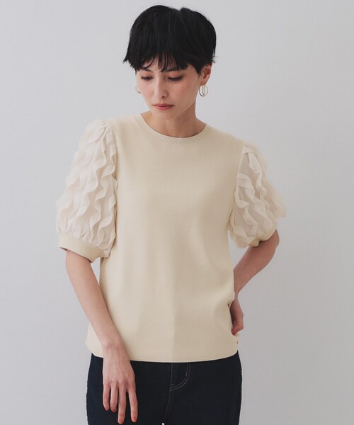 OPAQUE.CLIP(オペークドットクリップ)の「フリルスリーブデザインニット【洗濯機洗い可】(Tシャツ/カットソー・レディース・ホワイト/ブラック/ライトベージュ・00)」の16枚目の写真