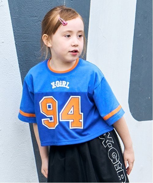 X-girl Stages（エックスガールステージス）の「ナンバリングメッシュ切替ショート半袖T（Tシャツ/カットソー・キッズ・ブラック/レモンイエロー/ブルー・110cm/120cm/130cm/140cm）」の3枚目の写真