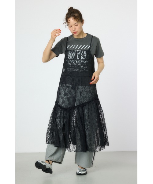 RODEO CROWNS WIDE BOWL（ロデオクラウンズワイドボウル）の「レースキャミワンピース（キャミソール・レディース・ブラック/オフホワイト・FREE）」の3枚目の写真