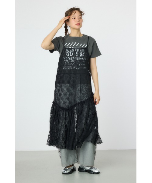 RODEO CROWNS WIDE BOWL（ロデオクラウンズワイドボウル）の「レースキャミワンピース（キャミソール・レディース・ブラック/オフホワイト・FREE）」の4枚目の写真