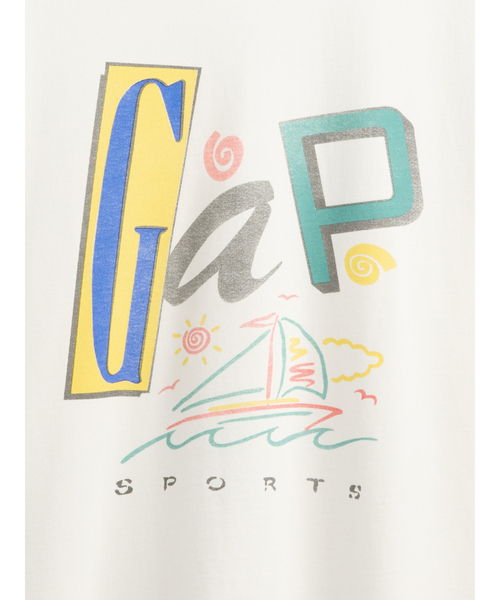 GAP（ギャップ）の「クロップド GAPロゴTシャツ(ユニセックス)（Tシャツ/カットソー・メンズ・オフホワイト・XL/XS/S/M/L）」の14枚目の写真