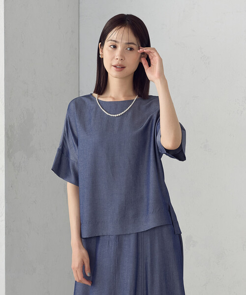 COMME CA ISM(コムサイズム)の「【セットアップ対応】デニムライクシャンブレー Tブラウス(シャツ/ブラウス・レディース・ネイビー・LARGE/MEDIUM)」の7枚目の写真