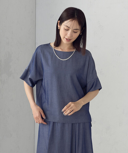 COMME CA ISM(コムサイズム)の「【セットアップ対応】デニムライクシャンブレー Tブラウス(シャツ/ブラウス・レディース・ネイビー・LARGE/MEDIUM)」の8枚目の写真