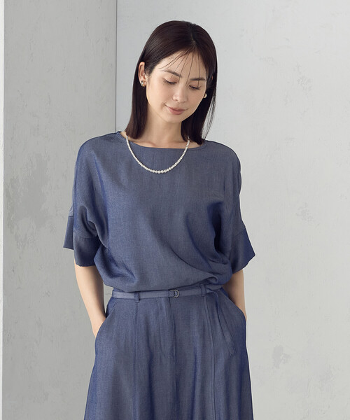 COMME CA ISM(コムサイズム)の「【セットアップ対応】デニムライクシャンブレー Tブラウス(シャツ/ブラウス・レディース・ネイビー・LARGE/MEDIUM)」の9枚目の写真