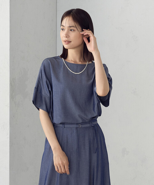 COMME CA ISM(コムサイズム)の「【セットアップ対応】デニムライクシャンブレー Tブラウス(シャツ/ブラウス・レディース・ネイビー・LARGE/MEDIUM)」の10枚目の写真