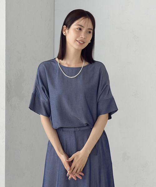 COMME CA ISM(コムサイズム)の「【セットアップ対応】デニムライクシャンブレー Tブラウス(シャツ/ブラウス・レディース・ネイビー・LARGE/MEDIUM)」の11枚目の写真