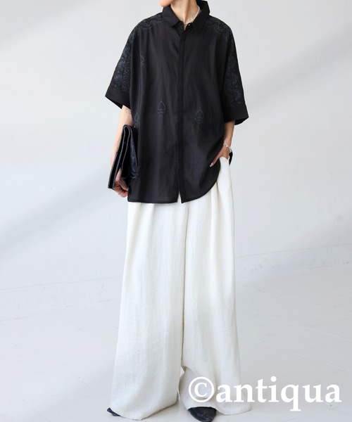 antiqua(アンティカ)の「インド綿 刺繍シャツ(シャツ/ブラウス・レディース・ブラック/ベージュ・ONESIZE)」の3枚目の写真
