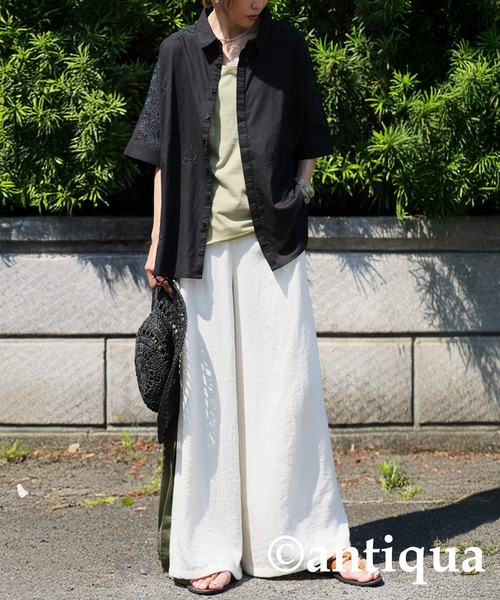 antiqua(アンティカ)の「インド綿 刺繍シャツ(シャツ/ブラウス・レディース・ブラック/ベージュ・ONESIZE)」の4枚目の写真