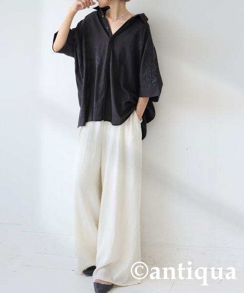 antiqua(アンティカ)の「インド綿 刺繍シャツ(シャツ/ブラウス・レディース・ブラック/ベージュ・ONESIZE)」の6枚目の写真