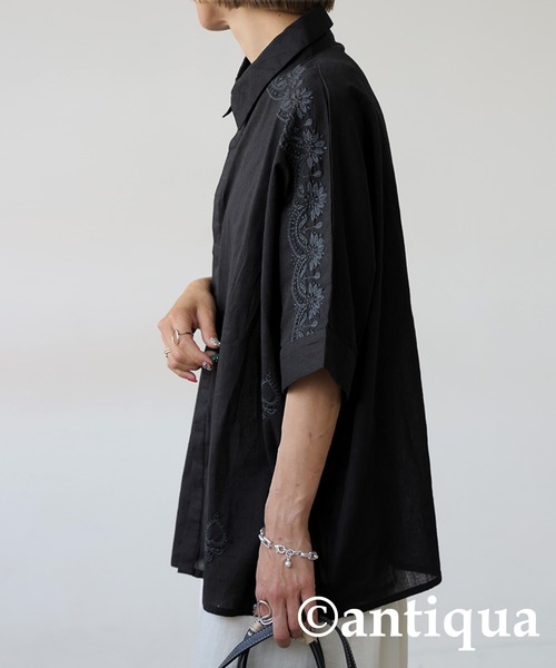 antiqua(アンティカ)の「インド綿 刺繍シャツ(シャツ/ブラウス・レディース・ブラック/ベージュ・ONESIZE)」の8枚目の写真