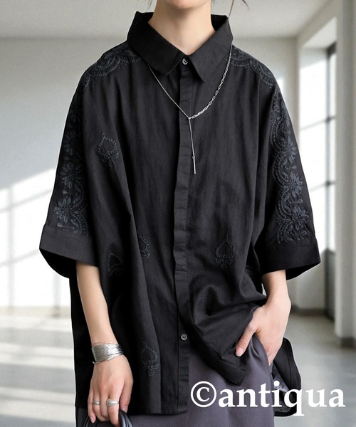 antiqua(アンティカ)の「インド綿 刺繍シャツ(シャツ/ブラウス・レディース・ブラック/ベージュ・ONESIZE)」の9枚目の写真