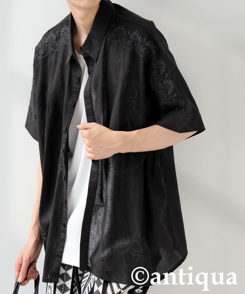 antiqua(アンティカ)の「インド綿 刺繍シャツ(シャツ/ブラウス・レディース・ブラック/ベージュ・ONESIZE)」の13枚目の写真