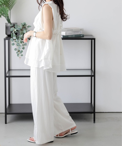 セール】ペプラムギャザートップス+パンツ セットアップ（セットアップ