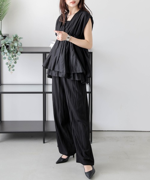 AMELY（エミリー）の「ペプラムギャザートップス+パンツ セットアップ（セットアップ・レディース・ブラック/ベージュ/イエロー/ホワイト・フリー）」の5枚目の写真