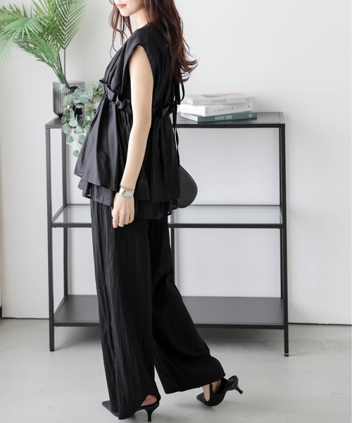 AMELY（エミリー）の「ペプラムギャザートップス+パンツ セットアップ（セットアップ・レディース・ブラック/ベージュ/イエロー/ホワイト・フリー）」の7枚目の写真
