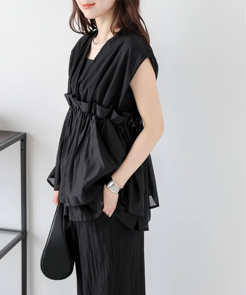 AMELY（エミリー）の「ペプラムギャザートップス+パンツ セットアップ（セットアップ・レディース・ブラック/ベージュ/イエロー/ホワイト・フリー）」の10枚目の写真