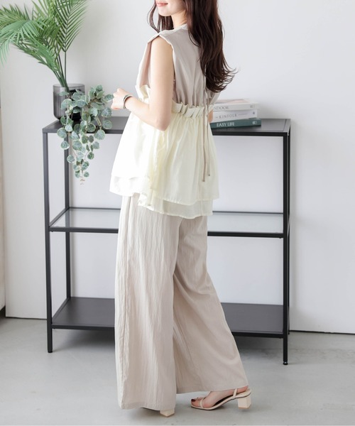 AMELY（エミリー）の「ペプラムギャザートップス+パンツ セットアップ（セットアップ・レディース・ブラック/ベージュ/イエロー/ホワイト・フリー）」の13枚目の写真