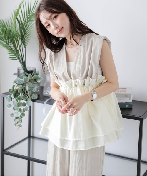 AMELY（エミリー）の「ペプラムギャザートップス+パンツ セットアップ（セットアップ・レディース・ブラック/ベージュ/イエロー/ホワイト・フリー）」の14枚目の写真