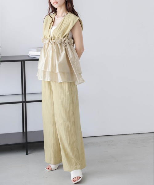 AMELY（エミリー）の「ペプラムギャザートップス+パンツ セットアップ（セットアップ・レディース・ブラック/ベージュ/イエロー/ホワイト・フリー）」の17枚目の写真