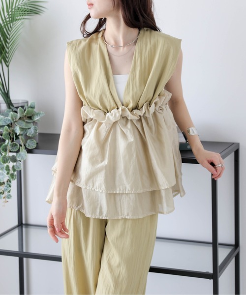 AMELY（エミリー）の「ペプラムギャザートップス+パンツ セットアップ（セットアップ・レディース・ブラック/ベージュ/イエロー/ホワイト・フリー）」の20枚目の写真