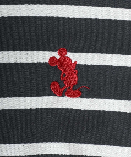 Disney(ディズニー)の「Disney(ディズニー)キャラクターワンポイント刺繍ボーダーTシャツ スカートドッキングワンピース レディース(チュニック・レディース・ネイビー/ホワイト×グリーン/ホワイト×ブラック・M/L)」の7枚目の写真
