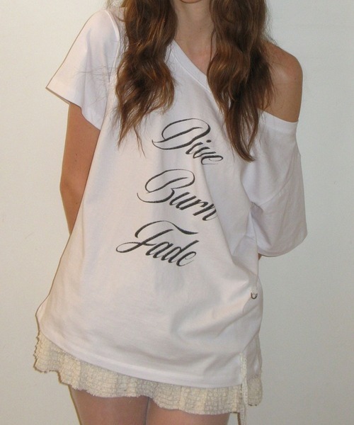 CRANK(クランク)の「CRANK/レースオフショルダーT(Tシャツ/カットソー・レディース・ホワイト/ブラック・FREE)」の2枚目の写真