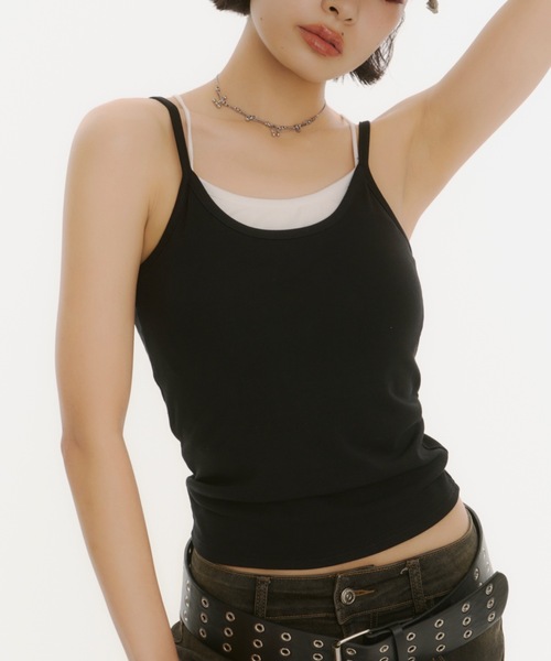 DTYYPE(ドタイプ)の「【カップ付き】ダブルストラップ レイヤードキャミソール(キャミソール・レディース・ホワイト/その他/ブラック・FREE)」の8枚目の写真