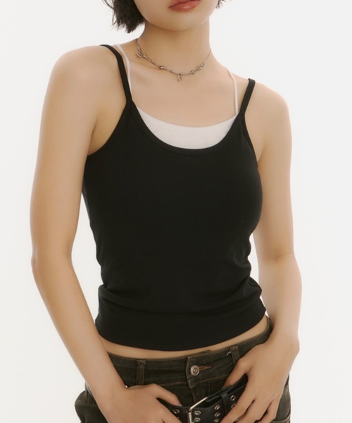 DTYYPE(ドタイプ)の「【カップ付き】ダブルストラップ レイヤードキャミソール(キャミソール・レディース・ホワイト/その他/ブラック・FREE)」の7枚目の写真