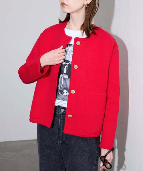 SLOBE IENA（スローブイエナ）の「《一部WEB・店舗限定カラーあり》ダブルフェイスニットジャケット（その他アウター・レディース・ブラック/レッド/サックスブルー・FREE）」の22枚目の写真