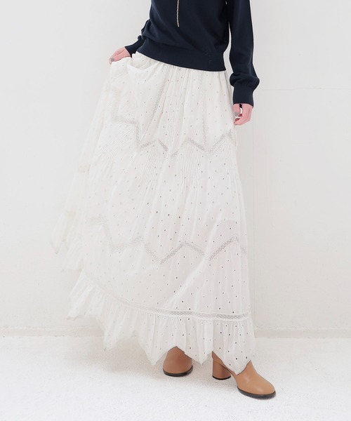 古着 ビンテージ グラニー ブランケット 単色 ホワイト ロングスカート セール】VENIT / COTTON RAYON VINTAGE LACE SKIRT(コットンレーヨン