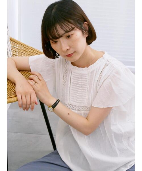 Samansa Mos2 blue（サマンサモスモスブルー）の「【Made in India】フリル袖レースピンタックブラウス（シャツ/ブラウス・レディース・ブラック/オフホワイト/レッド・F）」の2枚目の写真