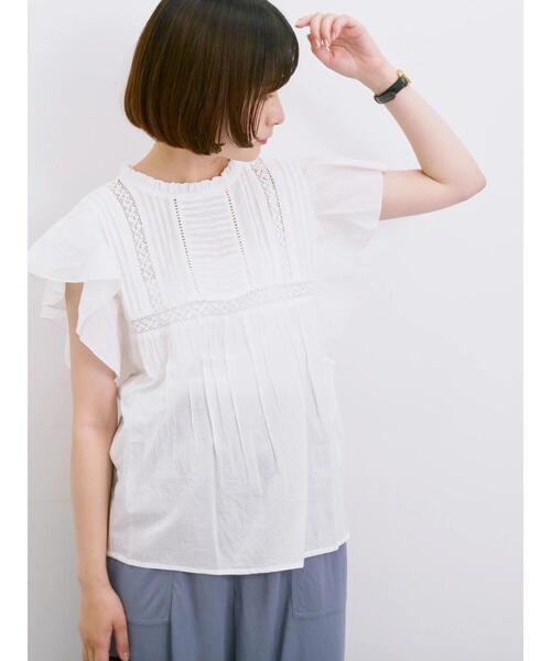 Samansa Mos2 blue（サマンサモスモスブルー）の「【Made in India】フリル袖レースピンタックブラウス（シャツ/ブラウス・レディース・ブラック/オフホワイト/レッド・F）」の20枚目の写真