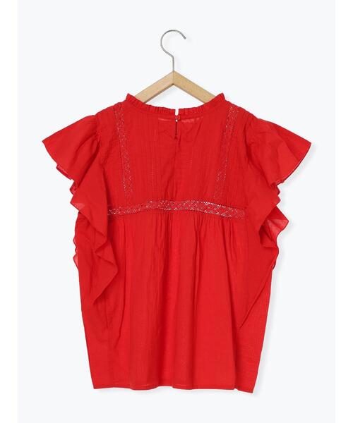 Samansa Mos2 blue（サマンサモスモスブルー）の「【Made in India】フリル袖レースピンタックブラウス（シャツ/ブラウス・レディース・ブラック/オフホワイト/レッド・F）」の7枚目の写真